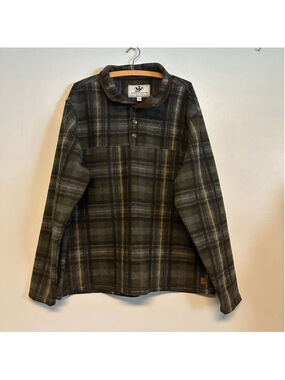 John Wayne Plaid Fleece Pullover Shirt Men’s XL Green Black Collard 1/4 Button